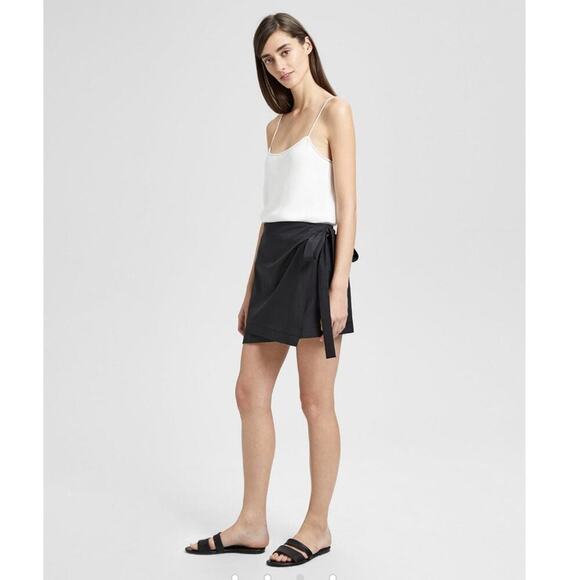 Theory Black Cotton Wrap Tie Skirt in Black. - Picture 4 of 8